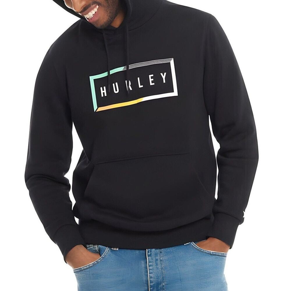 Stylish Hurley Men's Black Hoodie with Vibrant Logo, Size M
